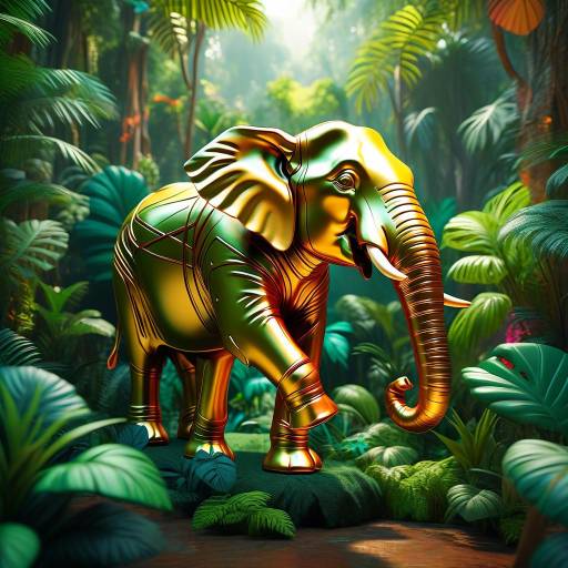 Ultra-Realistic Golden Elephant in Jungle