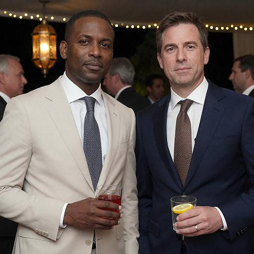 Elegant Duo: Suits and Drinks Celebration