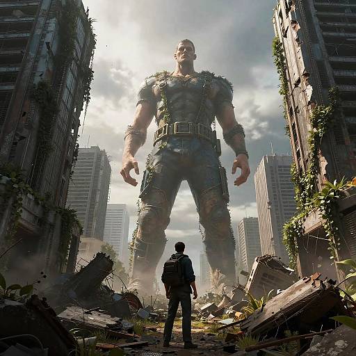 Giant Man Over Post-Apocalyptic City
