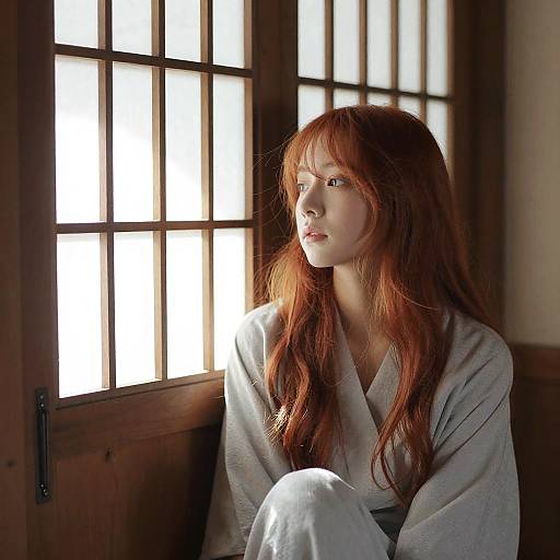 Asian Girl by Traditional Window