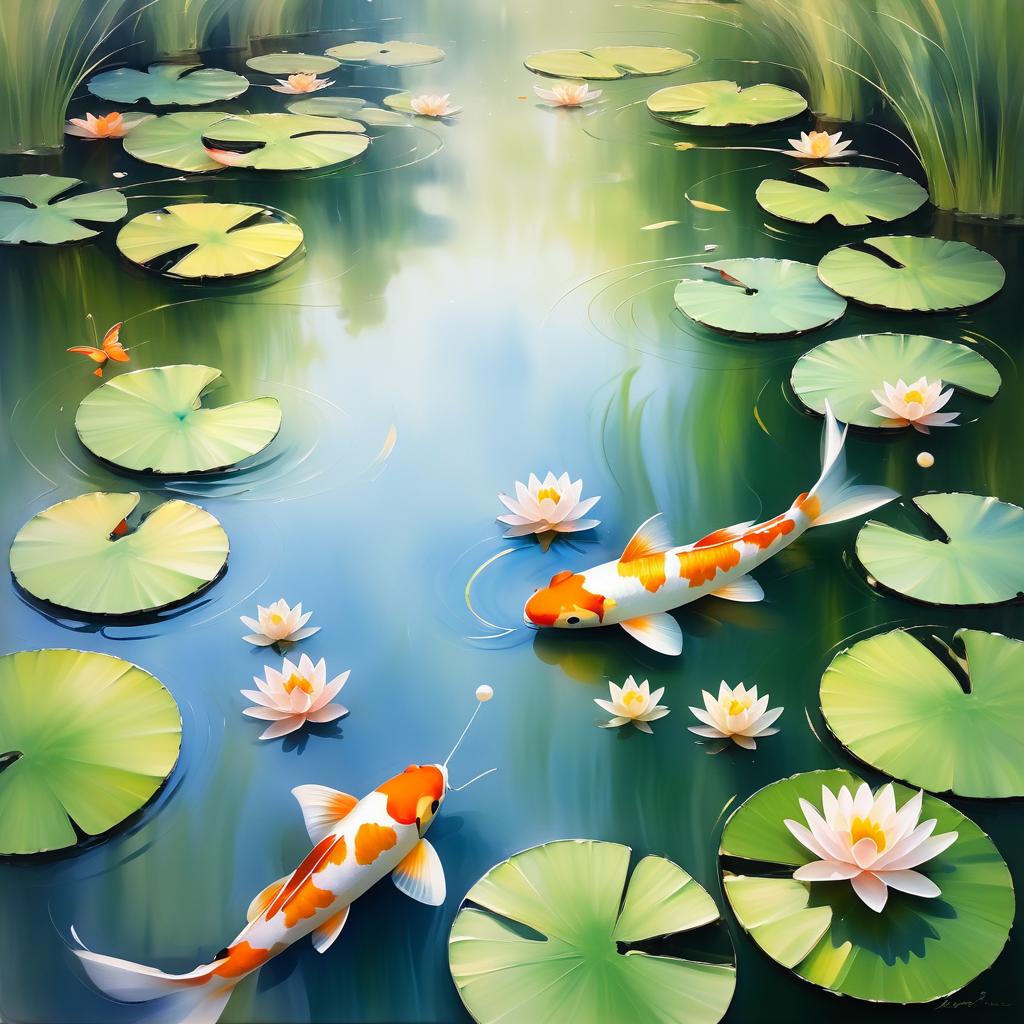 Serene Koi Pond in Soft Impressionism