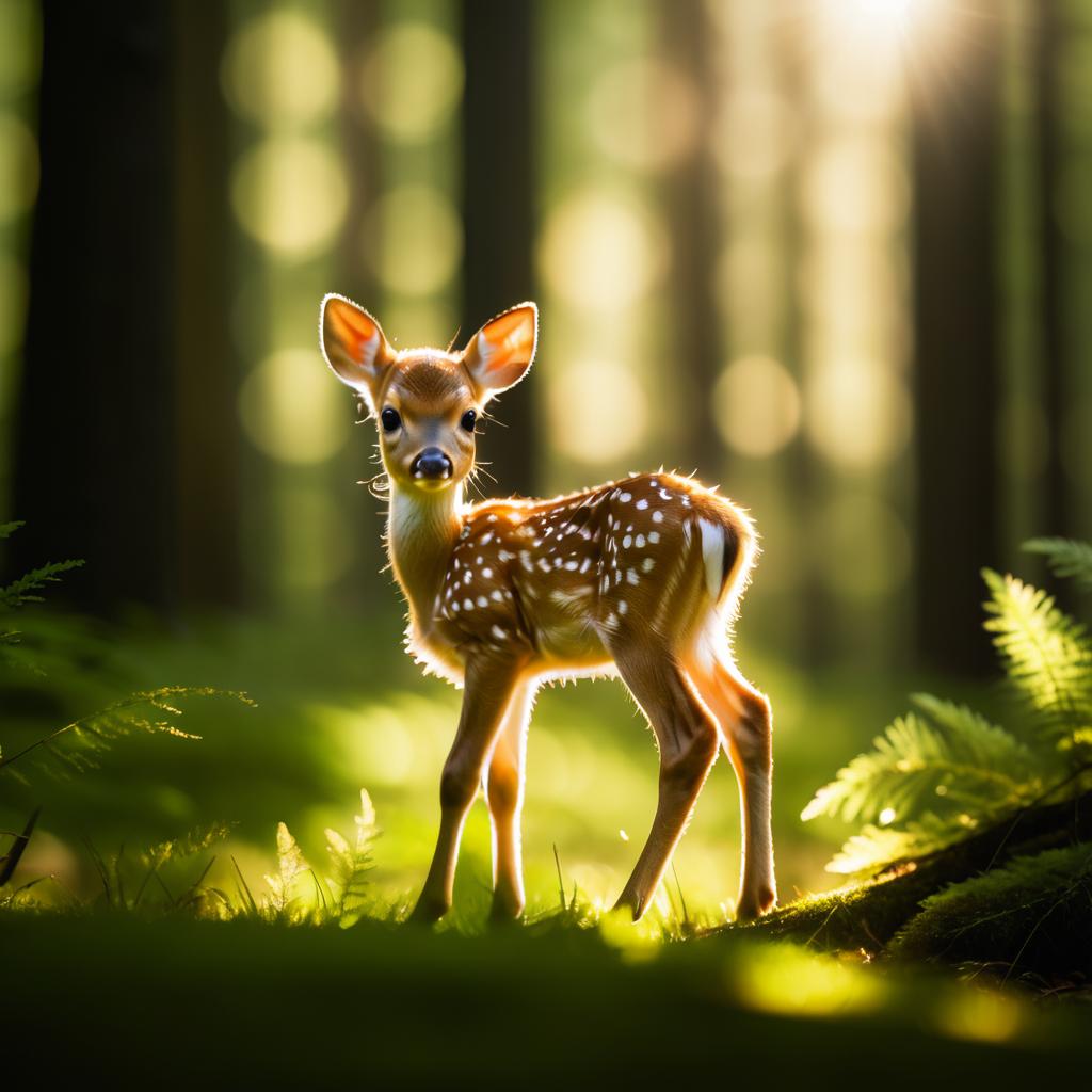 Cinematic Baby Fawn in Sunlit Forest