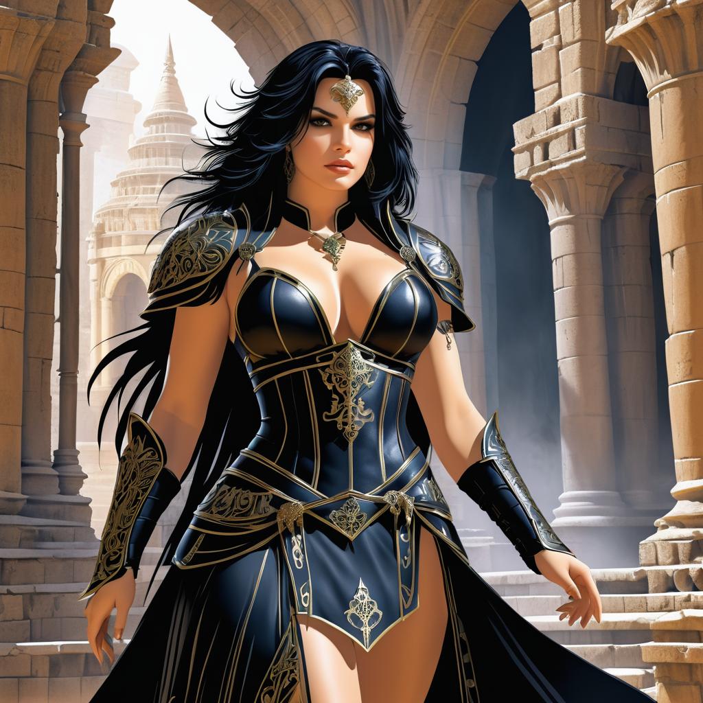 Gothic Female Warrior in Ancient Temple