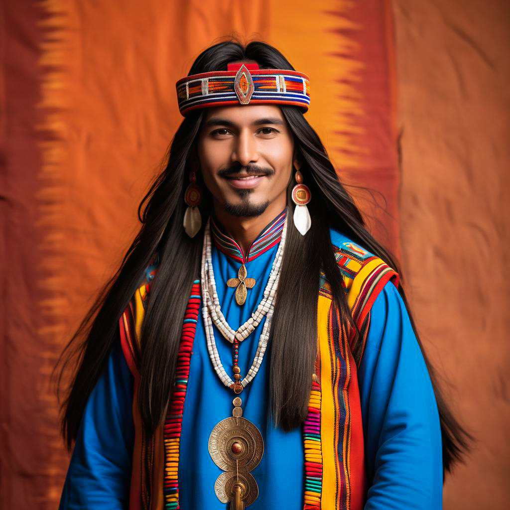 Joyful Festival Participant in Incan Attire