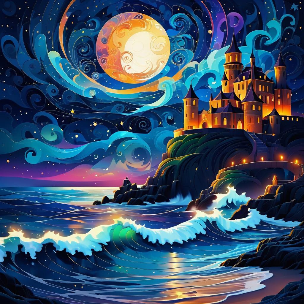 Surreal Castle in a Starry Landscape