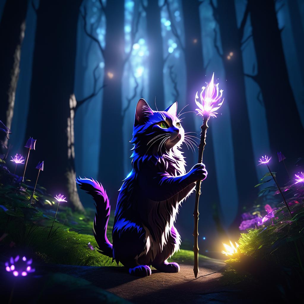 Magical Cat vs Evil Entity in Forest