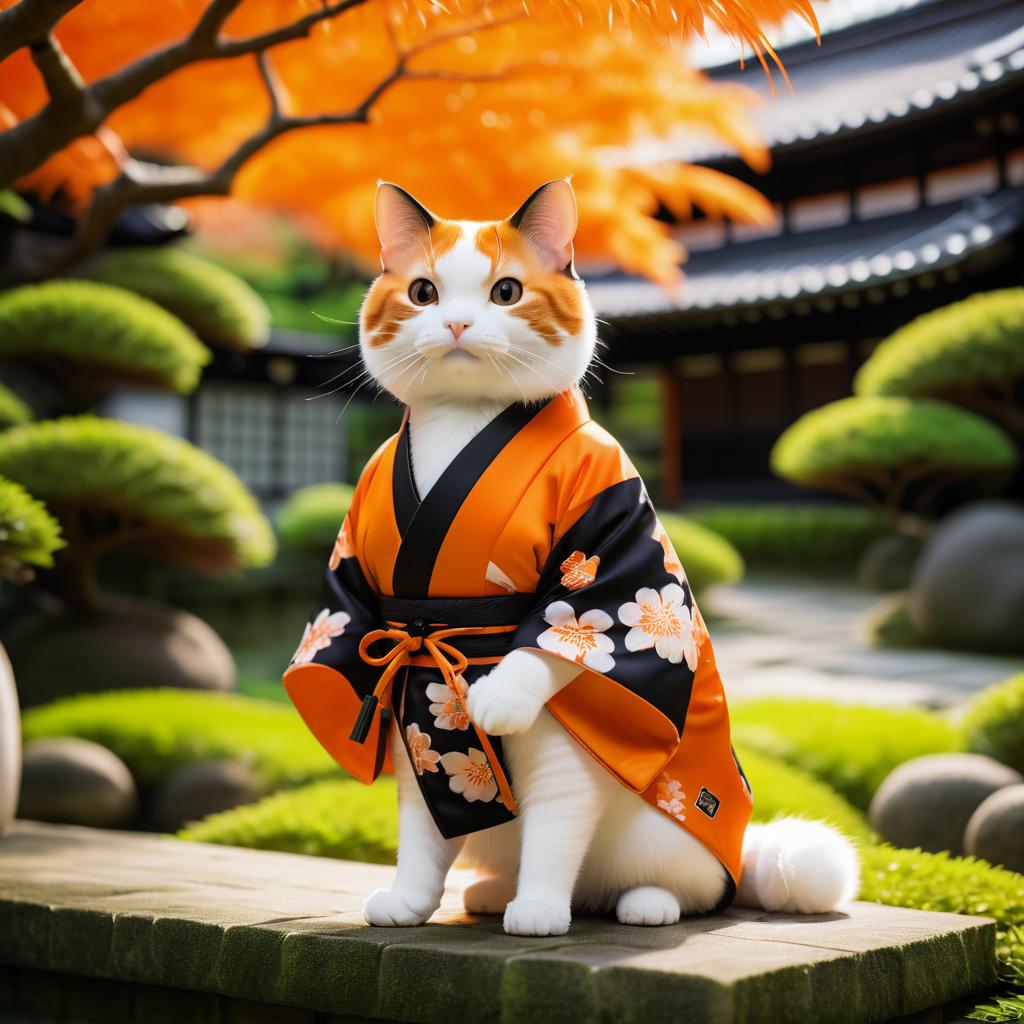 Cinematic Japanese Bobtail in Kimono