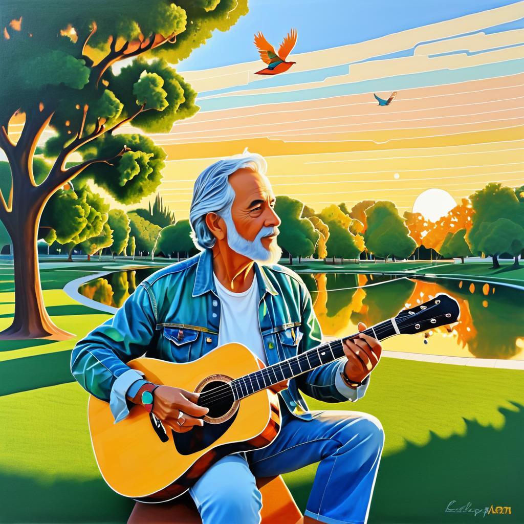 Elder Guitarist in a Vibrant Park Scene