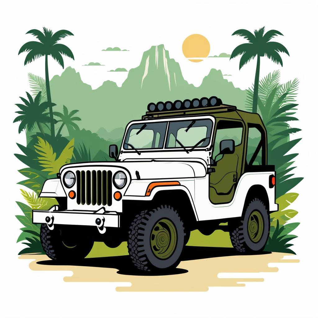 Flat Military Jeep with Jungle Backdrop