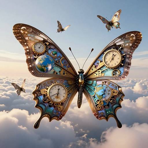 Clockwork Butterflies Over Cyberpunk Clouds