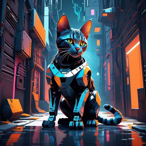 Stylized Robotic Cat in Urban Alleyway