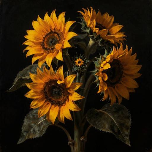 Black Sunflowers in Caravaggio Chiaroscuro