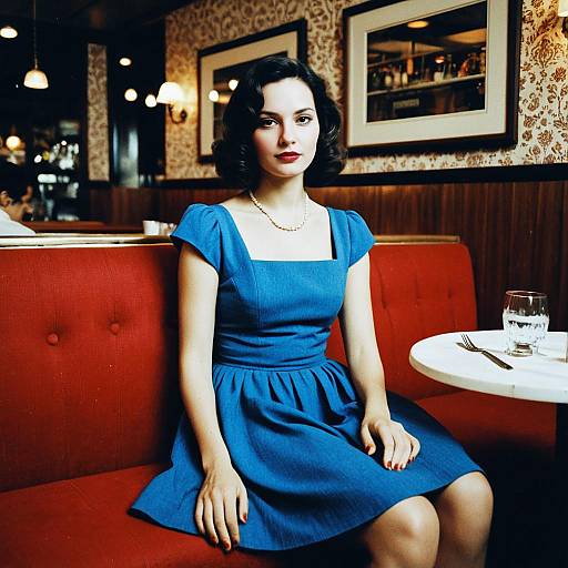 Vintage Fashion Woman in Blue Dress