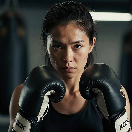 Dramatic Close-Up of Female Boxer Training