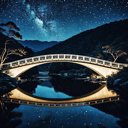 Serene Night Bridge Over Lake
