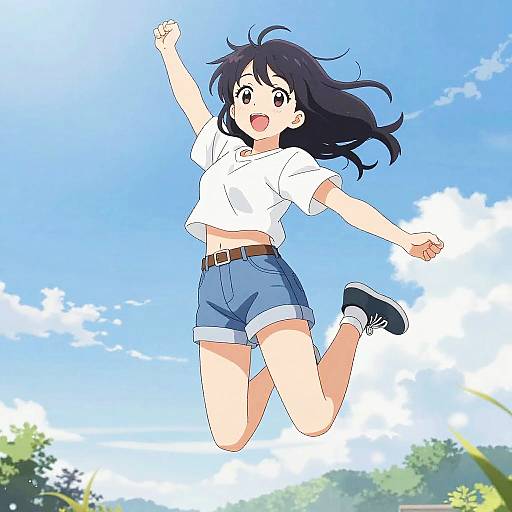 Playful Anime Girl Jumping Pose