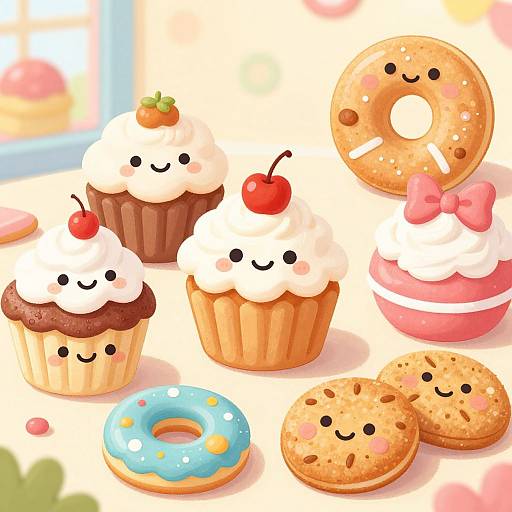Kawaii Bakery Treats with Smiling Faces
