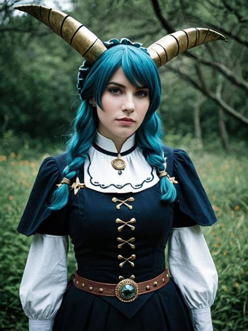 Cosplay Woman in Fantasy Costume with Horns