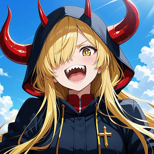 Anime Girl with Demon Horns Outdoors