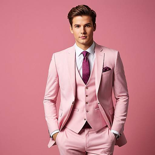 Young man in pink suit portrait