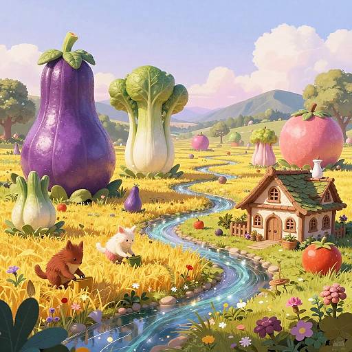 Surreal Fantasy Farm with Mythical Creatures