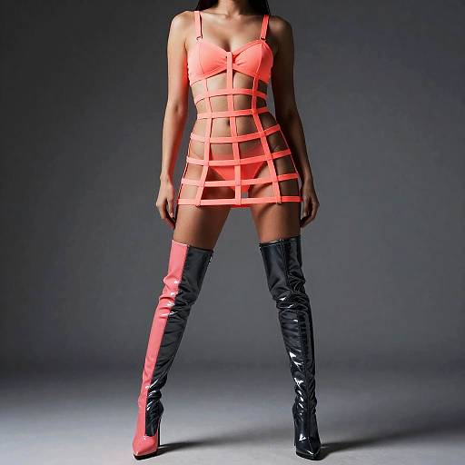 Neon Coral Cage Dress Studio Shot