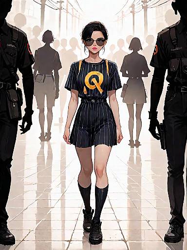 Confident Woman Walking Among Crowd