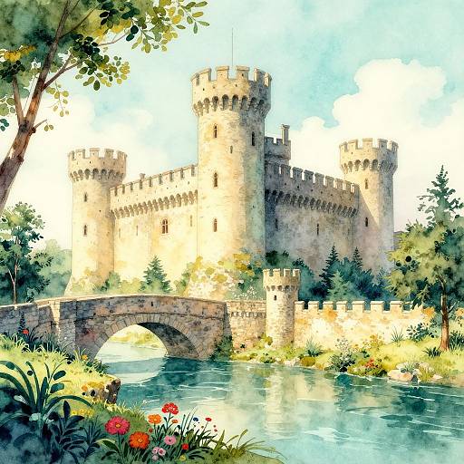 Watercolor Medieval Stronghold Fantasy