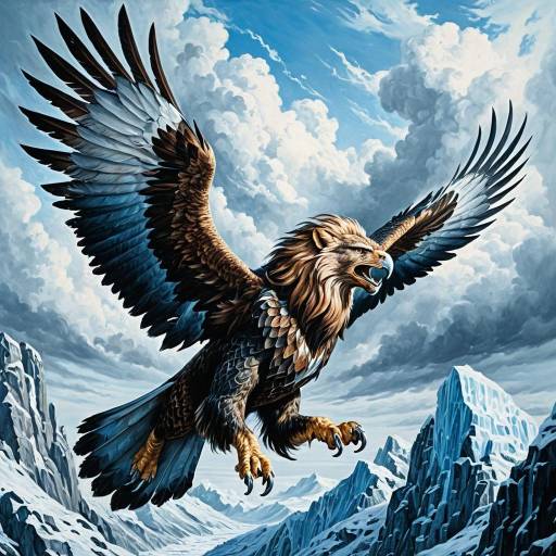 Majestic Griffon Flying Over Icy Mountains