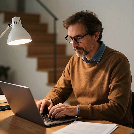 Focused Middle-Aged Man Working at Desk