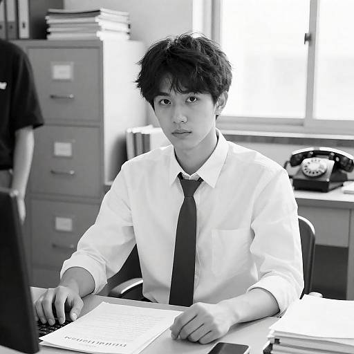Young Man at a Cluttered Desk