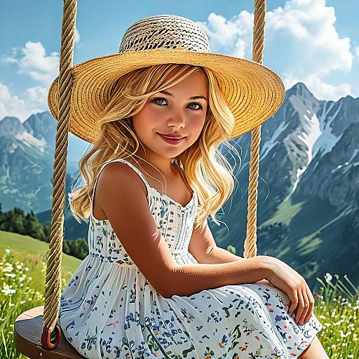 Child on Swing in Alpine Sky
