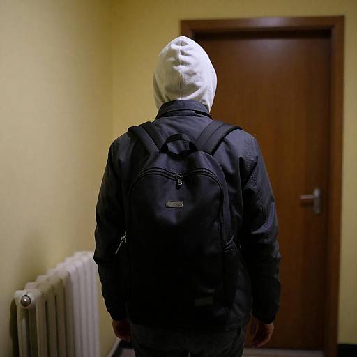 Mysterious Figure in Dimly Lit Hallway