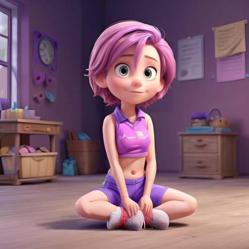 Girl with Pink Hair in Purple Outfit Sitting Outdoors
