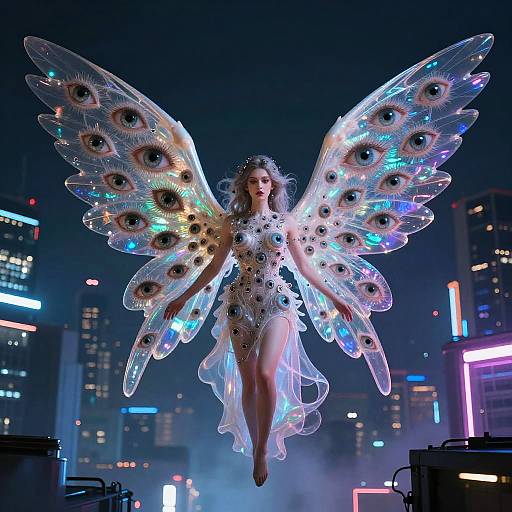 Futuristic Angel with Many Eyes