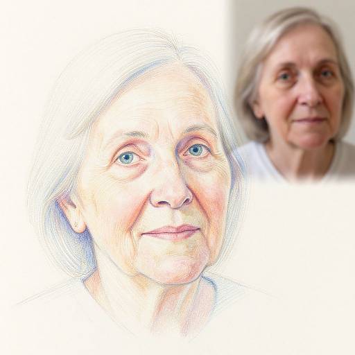 Elderly Woman Half Sketch Portrait