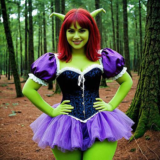 Woman in Shrek-inspired Rave Costume in Forest