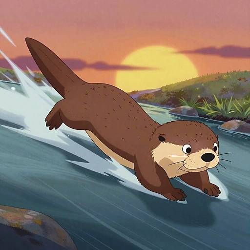 Fearless Otter Sliding Down Stream
