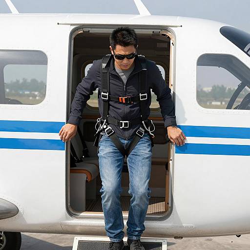 Man Exiting Airplane in Daylight