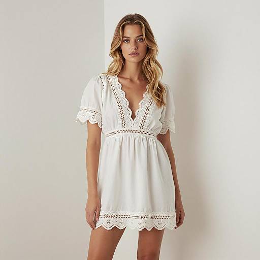 Young Woman in White Bohemian Mini Dress