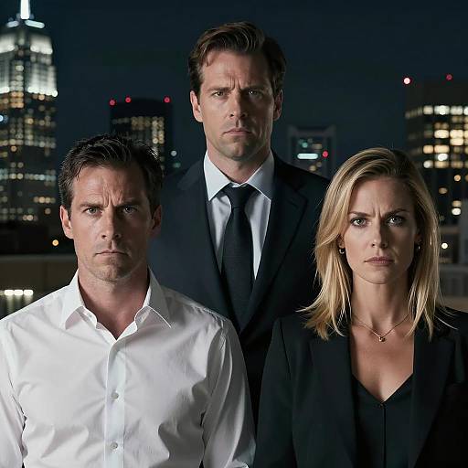 Intense Trio in Dark Cityscape