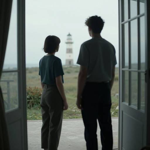 Young Couple Looking at Lighthouse from Patio
