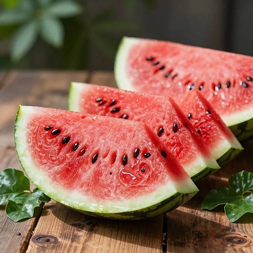 Hyper-realistic Watermelon on Wooden Table