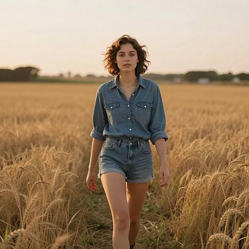Young Woman in Denim at Sunset