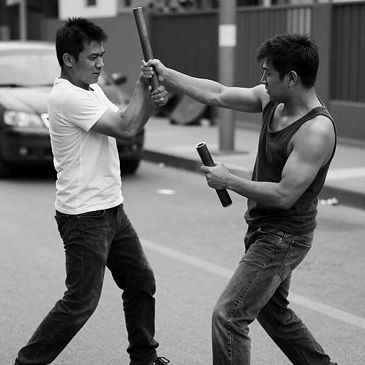 Intense Street Fight in Black and White