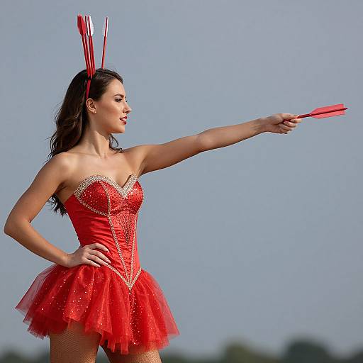 Woman with Red Arrows Pointing Right