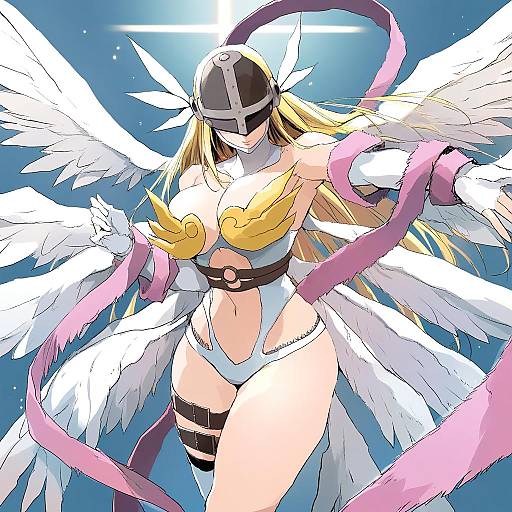 Illustration of Angewomon, digimon in the style of Zekkyon