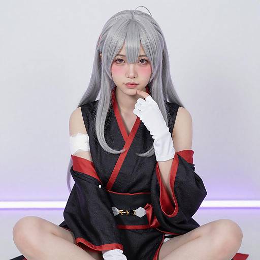 Asian Woman in Silver Hair Cosplay