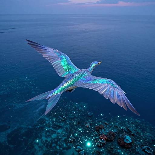 Ethereal Twilight Seascape with Winged Creature