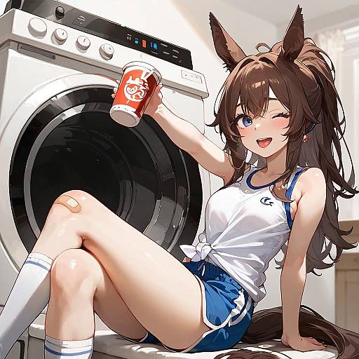 Anime Horse Girl Relaxing Indoors